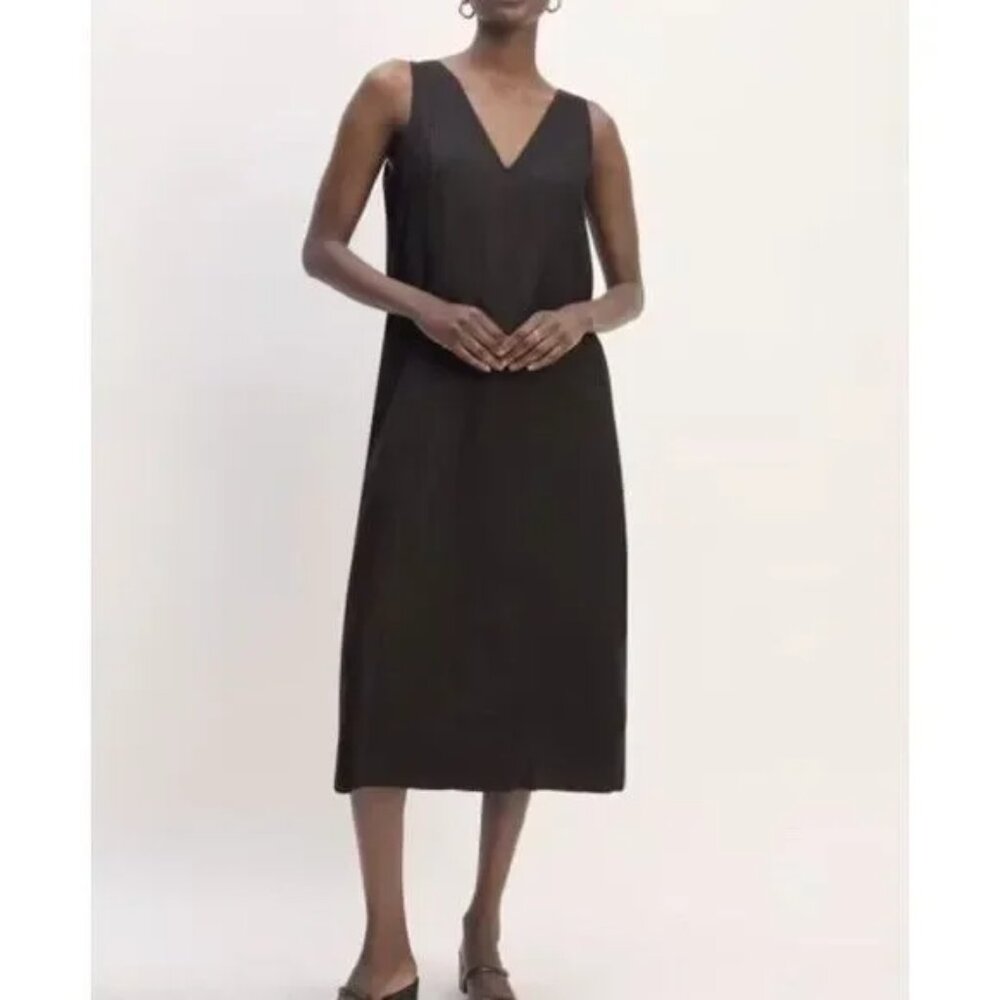 NWT Everlane The Linen V-Neck Midi Dress Black 00